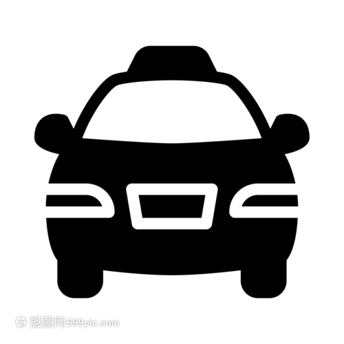 汽车出租服务 白色背景下的黑色出租车矢量图